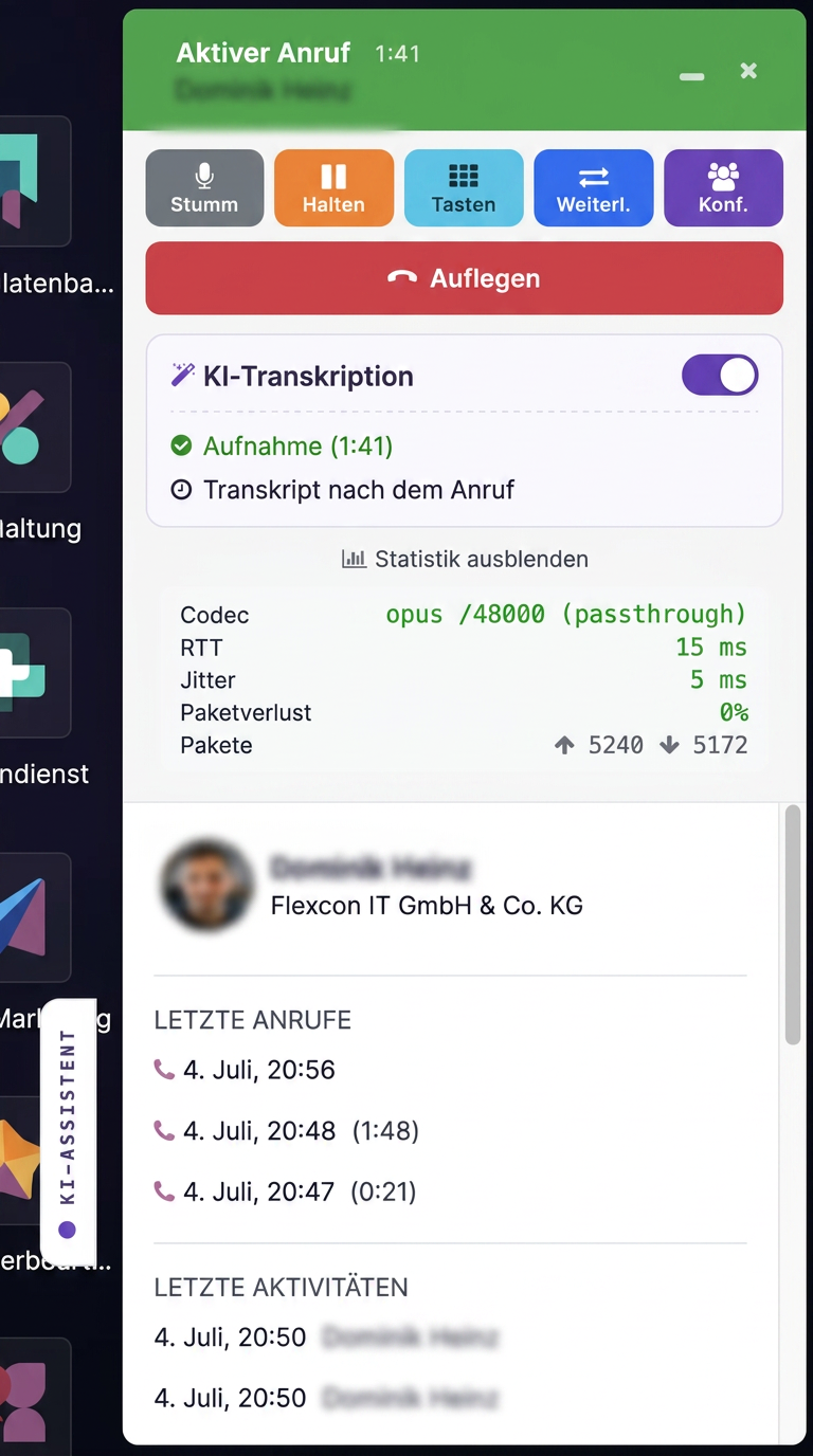 Aktiver Anruf in Odoo mit STARFACE-Steuerung und KI-Transkription
